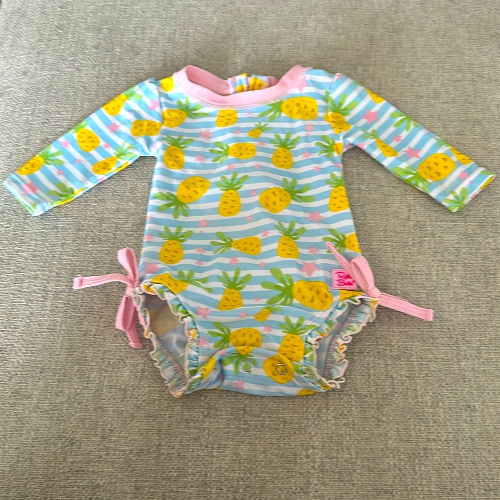 Ruffle Butts Kids Swim One Piece - Blue and Yellow Pineapple